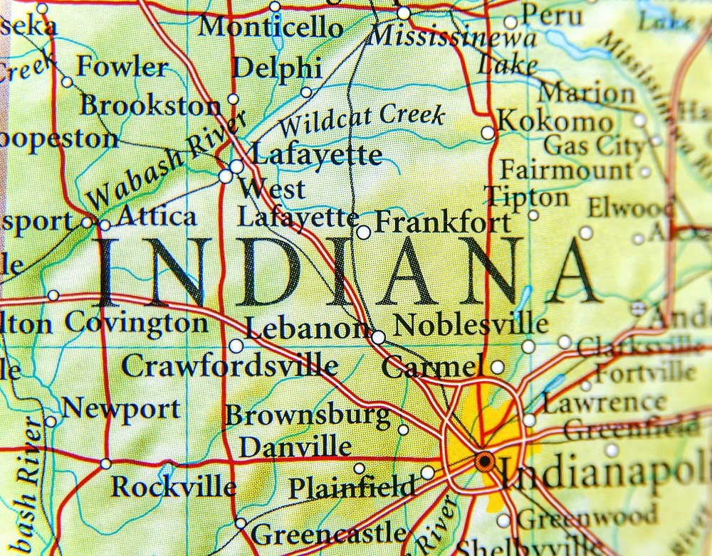 Map focusing on the state of Indiana