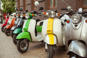 A bunch of mopeds parker in Indiana.