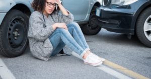 Woman injured in car accident.