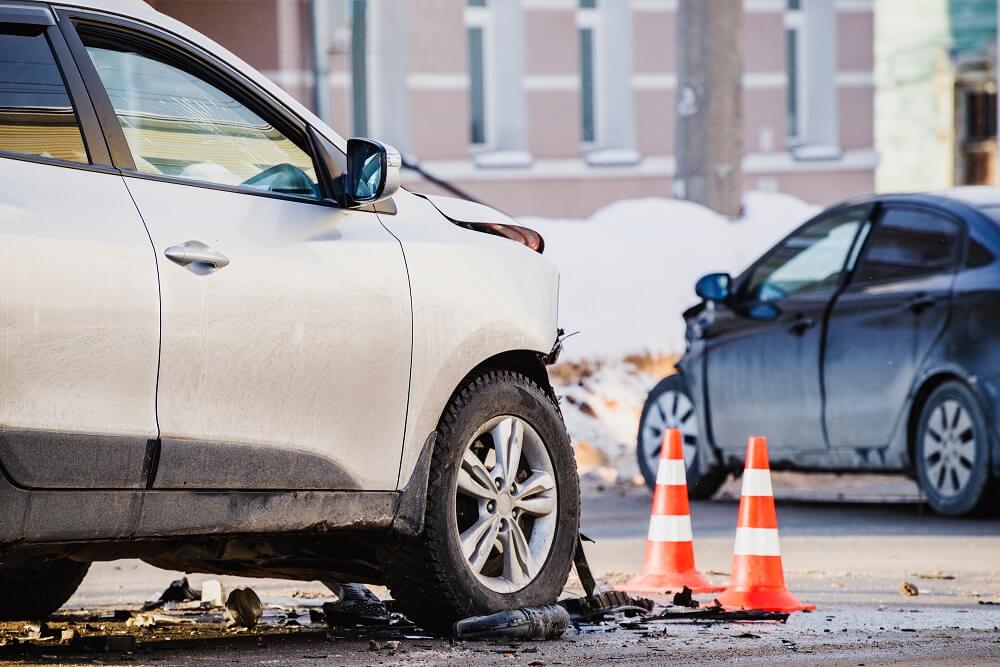 Left-turn car accident in the road