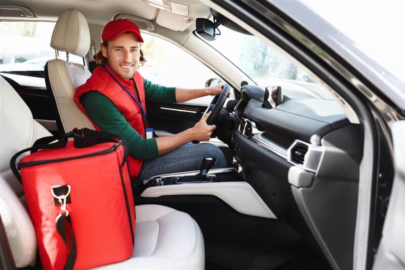 Doordash driver concept on delivery food.