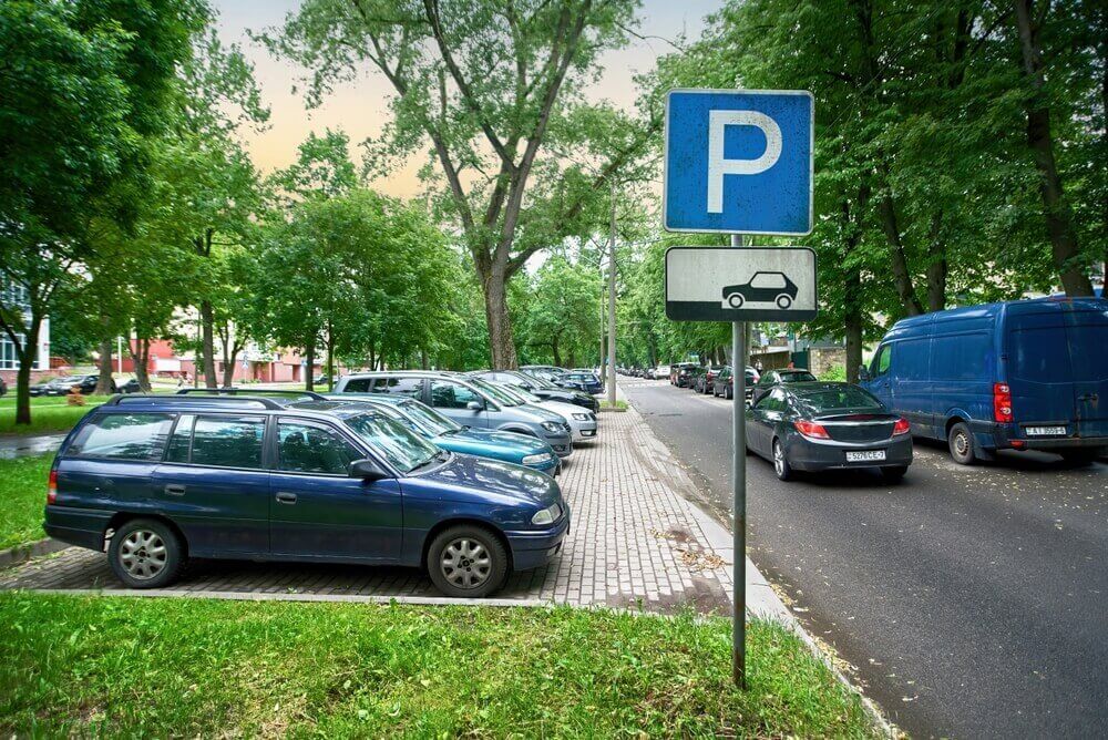 Parking area with sign street